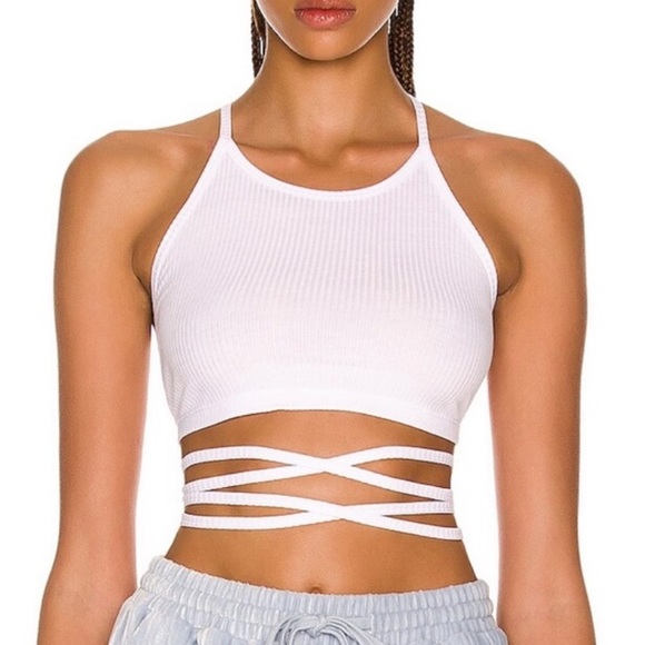 ADAM SELMAN SPORT Seamless Backless Wrap Crop Top XS new with tags white ribbed - Picture 7 of 7